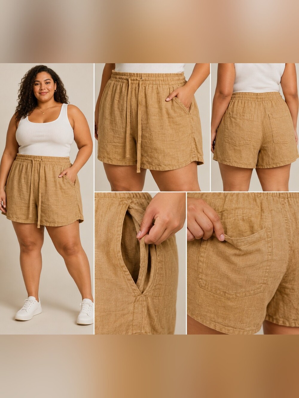 🍈 Gap XXL Drawstring Shorts – Neutral Tan – Pockets